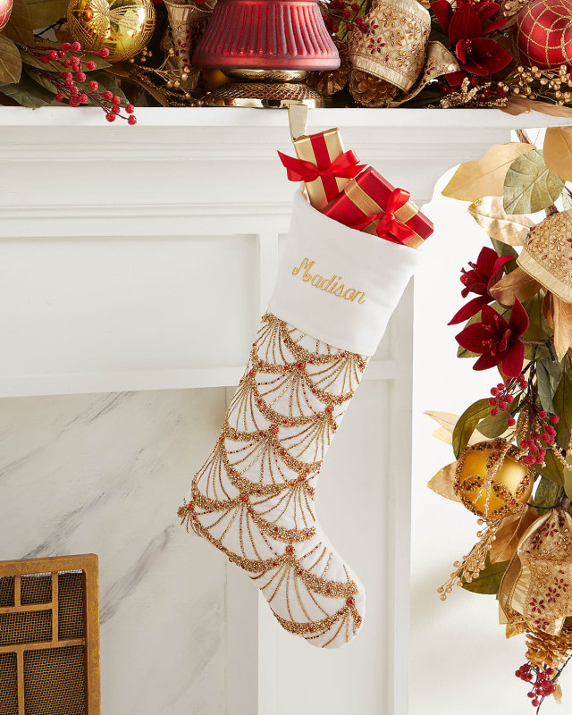 Personalized Beaded Fan Christmas Stocking